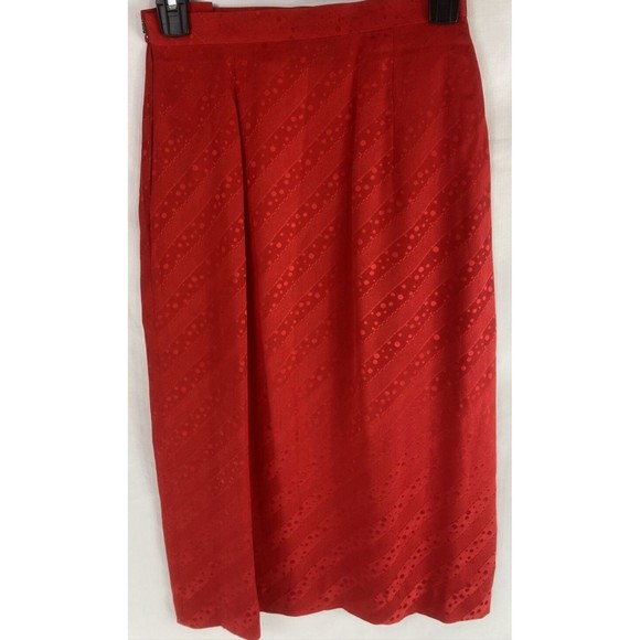 CHR Womens Size 4 Red 100% Silk Skirt Pencil Subtle Stripes Dots Party VTG - Picture 2 of 7